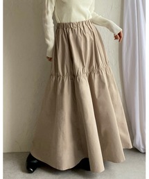 【低身長向け/高身長向けサイズ有】ギャザーフレアボリュームロング丈tティアードスカート