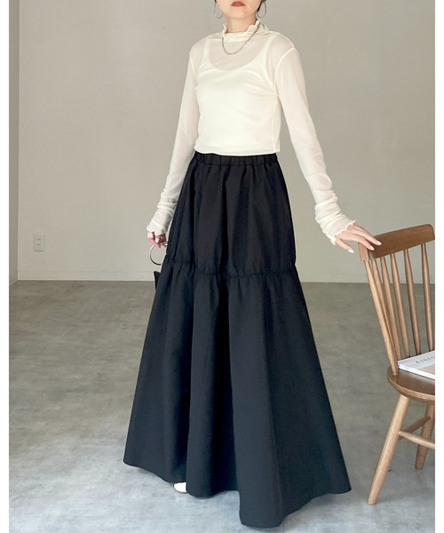 She's Closet（シーズクローゼット）の「【低身長向け/高身長向けサイズ有】ギャザーフレアボリュームロング丈tティアードスカート（スカート・レディース・ブラック/ベージュ・FREE/SHORT/TALL）」の16枚目の写真