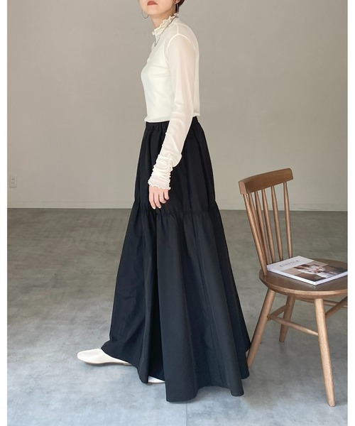 She's Closet（シーズクローゼット）の「【低身長向け/高身長向けサイズ有】ギャザーフレアボリュームロング丈tティアードスカート（スカート・レディース・ブラック/ベージュ・FREE/SHORT/TALL）」の3枚目の写真