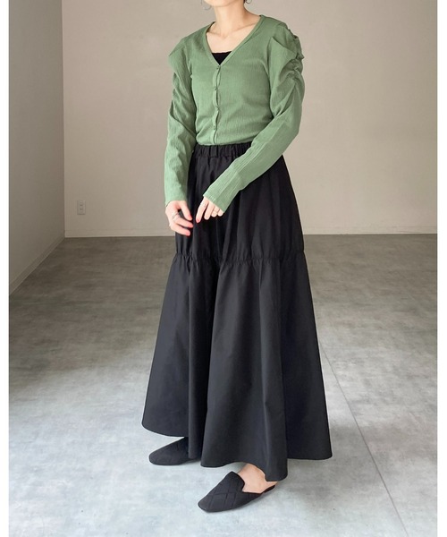 She's Closet（シーズクローゼット）の「【低身長向け/高身長向けサイズ有】ギャザーフレアボリュームロング丈tティアードスカート（スカート・レディース・ブラック/ベージュ・FREE/SHORT/TALL）」の15枚目の写真