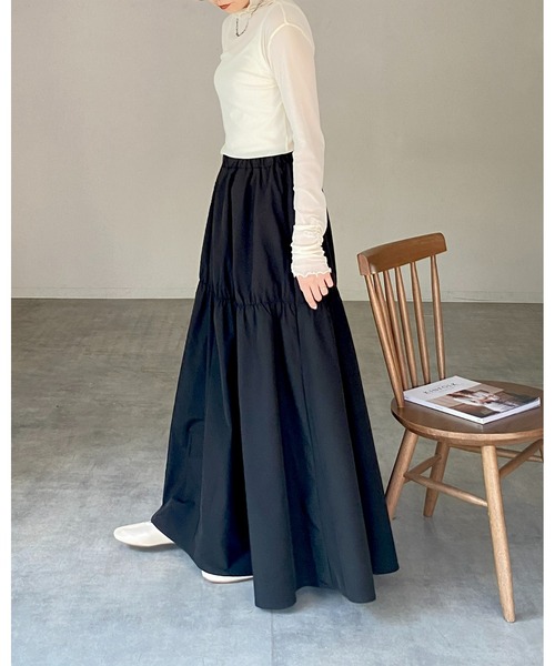 She's Closet（シーズクローゼット）の「【低身長向け/高身長向けサイズ有】ギャザーフレアボリュームロング丈tティアードスカート（スカート・レディース・ブラック/ベージュ・FREE/SHORT/TALL）」の5枚目の写真