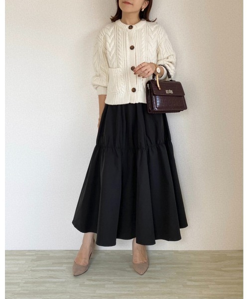 She's Closet（シーズクローゼット）の「【低身長向け/高身長向けサイズ有】ギャザーフレアボリュームロング丈tティアードスカート（スカート・レディース・ブラック/ベージュ・FREE/SHORT/TALL）」の6枚目の写真