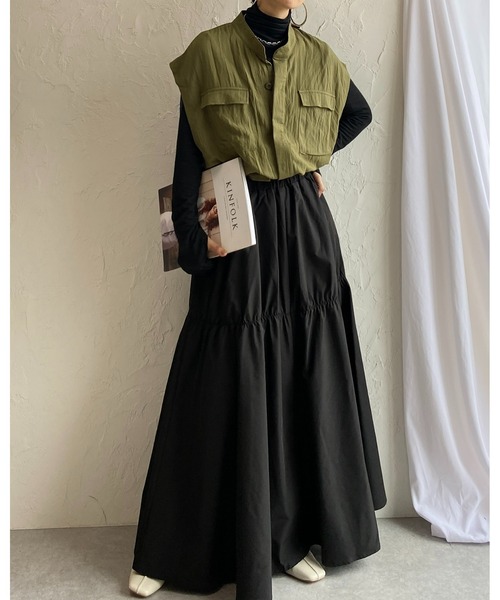 She's Closet（シーズクローゼット）の「【低身長向け/高身長向けサイズ有】ギャザーフレアボリュームロング丈tティアードスカート（スカート・レディース・ブラック/ベージュ・FREE/SHORT/TALL）」の21枚目の写真