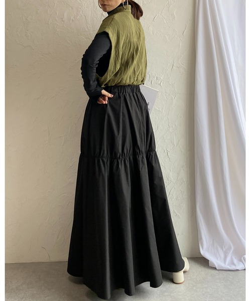 She's Closet（シーズクローゼット）の「【低身長向け/高身長向けサイズ有】ギャザーフレアボリュームロング丈tティアードスカート（スカート・レディース・ブラック/ベージュ・FREE/SHORT/TALL）」の8枚目の写真