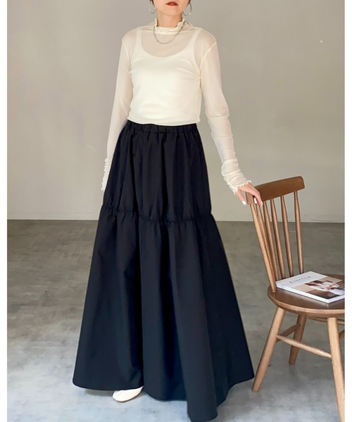 She's Closet（シーズクローゼット）の「【低身長向け/高身長向けサイズ有】ギャザーフレアボリュームロング丈tティアードスカート（スカート・レディース・ブラック/ベージュ・FREE/SHORT/TALL）」の22枚目の写真