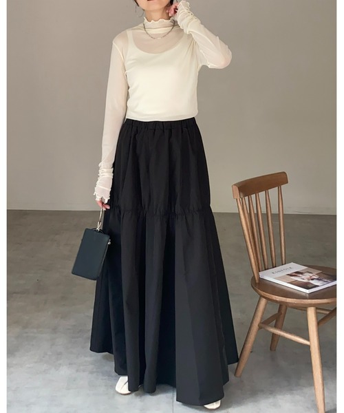 She's Closet（シーズクローゼット）の「【低身長向け/高身長向けサイズ有】ギャザーフレアボリュームロング丈tティアードスカート（スカート・レディース・ブラック/ベージュ・FREE/SHORT/TALL）」の9枚目の写真