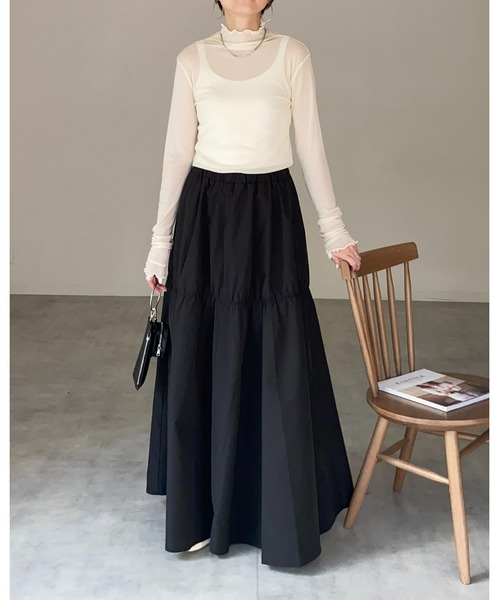 She's Closet（シーズクローゼット）の「【低身長向け/高身長向けサイズ有】ギャザーフレアボリュームロング丈tティアードスカート（スカート・レディース・ブラック/ベージュ・FREE/SHORT/TALL）」の12枚目の写真