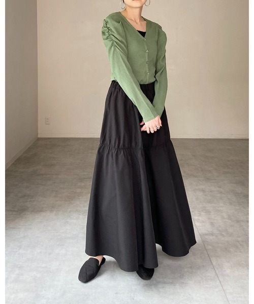 She's Closet（シーズクローゼット）の「【低身長向け/高身長向けサイズ有】ギャザーフレアボリュームロング丈tティアードスカート（スカート・レディース・ブラック/ベージュ・FREE/SHORT/TALL）」の13枚目の写真