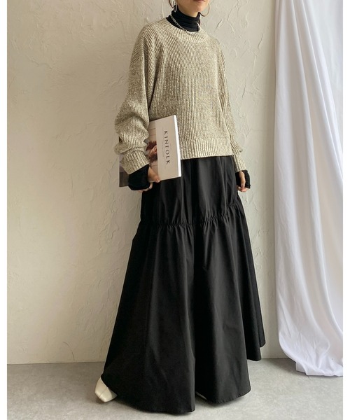 She's Closet（シーズクローゼット）の「【低身長向け/高身長向けサイズ有】ギャザーフレアボリュームロング丈tティアードスカート（スカート・レディース・ブラック/ベージュ・FREE/SHORT/TALL）」の14枚目の写真