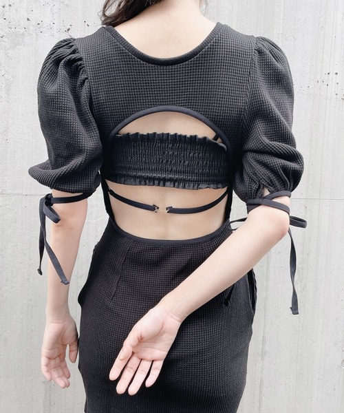 lilLilly（リルリリー）の「ワッフルミニワンピース（ワンピース・レディース・ホワイト/ブルー/ブラック×ホワイト/ブラック×ブラック・FREE）」の14枚目の写真