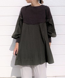 Q | プリーツドッキングニット(ニット/セーター)