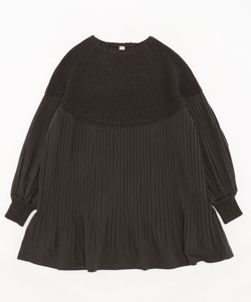 Q(キュー)の「プリーツドッキングニット(ニット/セーター・レディース・チャコールグレー/マスタード・MEDIUM)」の7枚目の写真