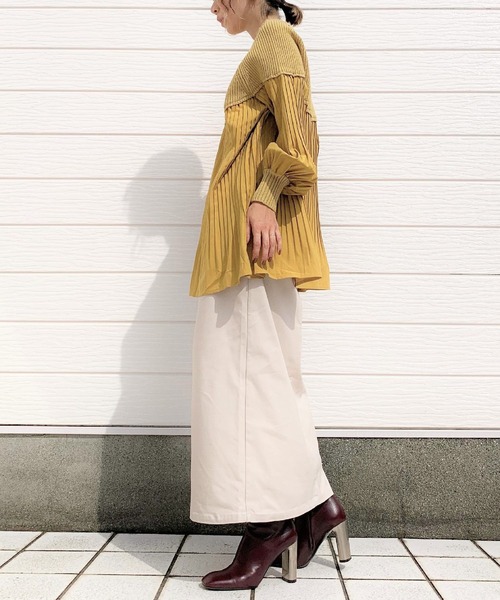 Q(キュー)の「プリーツドッキングニット(ニット/セーター・レディース・チャコールグレー/マスタード・MEDIUM)」の10枚目の写真