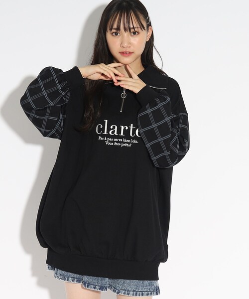 PINK-latte（ピンクラテ）の「◆ハーフジップぽわんミニワンピース（ワンピース・キッズ・ライトベージュ/ブラック/オフホワイト・16/15 /14）」の3枚目の写真