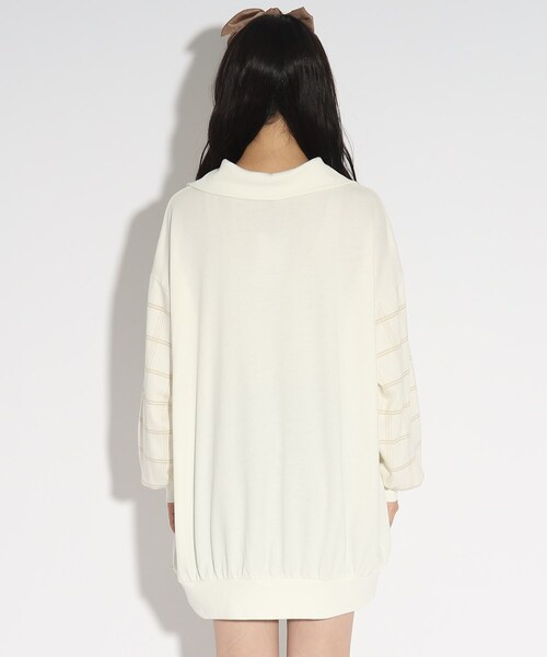 PINK-latte（ピンクラテ）の「◆ハーフジップぽわんミニワンピース（ワンピース・キッズ・ライトベージュ/ブラック/オフホワイト・16/15 /14）」の6枚目の写真