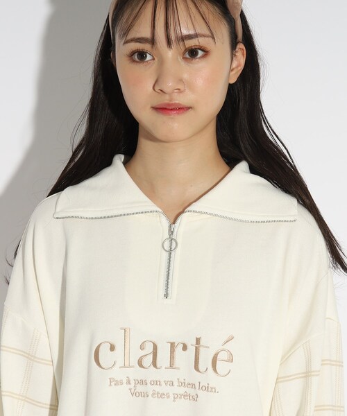 PINK-latte（ピンクラテ）の「◆ハーフジップぽわんミニワンピース（ワンピース・キッズ・ライトベージュ/ブラック/オフホワイト・16/15 /14）」の7枚目の写真