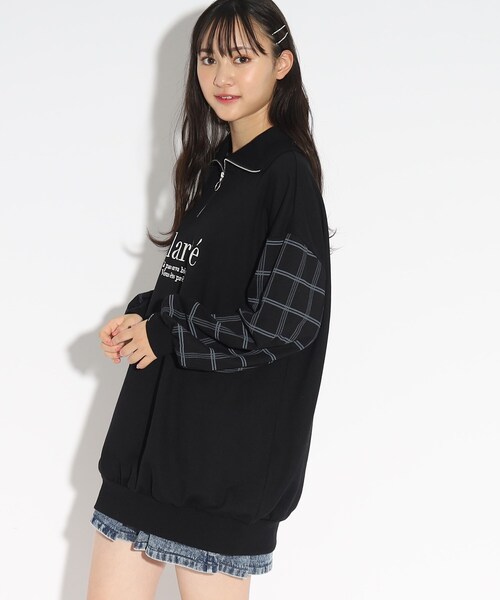 PINK-latte（ピンクラテ）の「◆ハーフジップぽわんミニワンピース（ワンピース・キッズ・ライトベージュ/ブラック/オフホワイト・16/15 /14）」の11枚目の写真