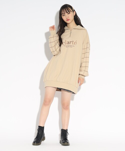 PINK-latte（ピンクラテ）の「◆ハーフジップぽわんミニワンピース（ワンピース・キッズ・ライトベージュ/ブラック/オフホワイト・16/15 /14）」の18枚目の写真