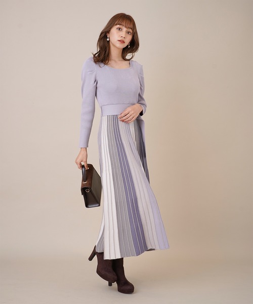 31 Sons de mode(トランテアン ソン ドゥ モード)の「配色プリーツニットワンピース(ワンピース・レディース・ネイビー/ラベンダー/ブラウン系その他・36)」の17枚目の写真