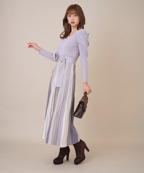 31 Sons de mode(トランテアン ソン ドゥ モード)の「配色プリーツニットワンピース(ワンピース・レディース・ネイビー/ラベンダー/ブラウン系その他・36)」の19枚目の写真