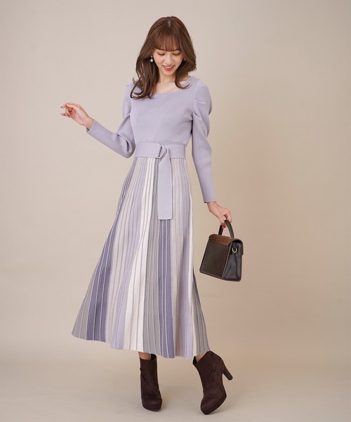 31 Sons de mode(トランテアン ソン ドゥ モード)の「配色プリーツニットワンピース(ワンピース・レディース・ネイビー/ラベンダー/ブラウン系その他・36)」の20枚目の写真