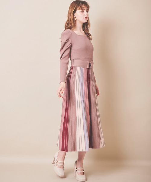31 Sons de mode(トランテアン ソン ドゥ モード)の「配色プリーツニットワンピース(ワンピース・レディース・ネイビー/ラベンダー/ブラウン系その他・36)」の21枚目の写真