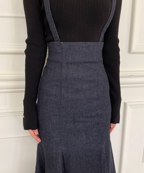 サスペンダー付きマーメイドデニムスカート　デニムスカート　マーメイドスカート サスペンダー付きデニムマーメイドスカート（デニムスカート