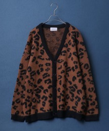 Total Pattern Drop Shoulder Shaggy Knit Cardigan/総柄 ドロップショルダー シャギーニット カーディガン
