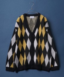 Total Pattern Drop Shoulder Shaggy Knit Cardigan/総柄 ドロップショルダー シャギーニット カーディガン
