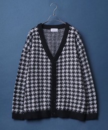 Total Pattern Drop Shoulder Shaggy Knit Cardigan/総柄 ドロップショルダー シャギーニット カーディガン