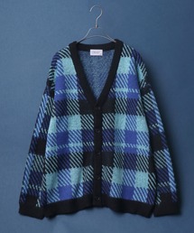 Total Pattern Drop Shoulder Shaggy Knit Cardigan/総柄 ドロップショルダー シャギーニット カーディガン