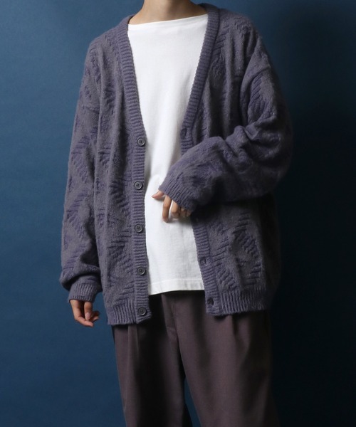 ANPAS(アンパス)の「Total Pattern Drop Shoulder Shaggy Knit Cardigan/総柄 ドロップショルダー シャギーニット カーディガン(カーディガン/ボレロ・メンズ・パープル系その他/レッド系その他/ブラック系その他4/ブルー系その他/グリーン系その他/ブラック系その他2/ブルー系その他2/ブラウン系その他/ブラック系その他/ブラック系その他3・M/L/LL)」の12枚目の写真