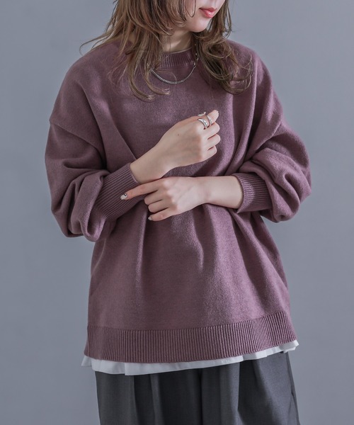 n'OrLABEL(ノアールレーベル)の「『ぽわん袖カラーニット』(ニット/セーター・レディース・チャコール/イエロー/オレンジ/ラベンダー/グリーン/ブルー/ブラック/ナチュラル・1/2)」の6枚目の写真