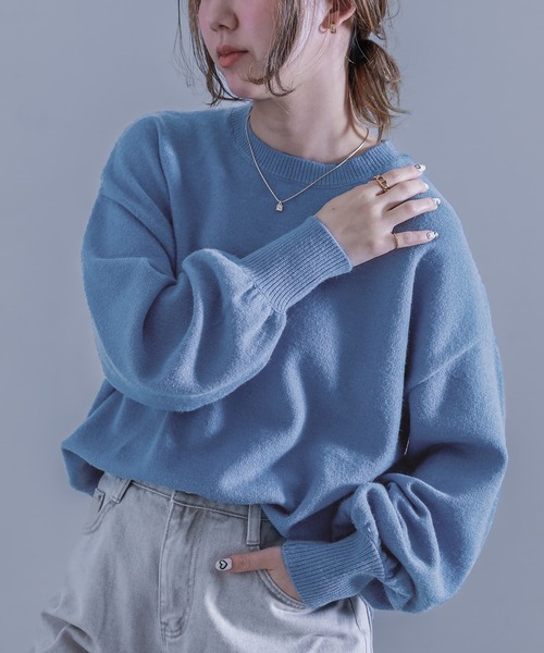 n'OrLABEL(ノアールレーベル)の「『ぽわん袖カラーニット』(ニット/セーター・レディース・チャコール/イエロー/オレンジ/ラベンダー/グリーン/ブルー/ブラック/ナチュラル・1/2)」の22枚目の写真