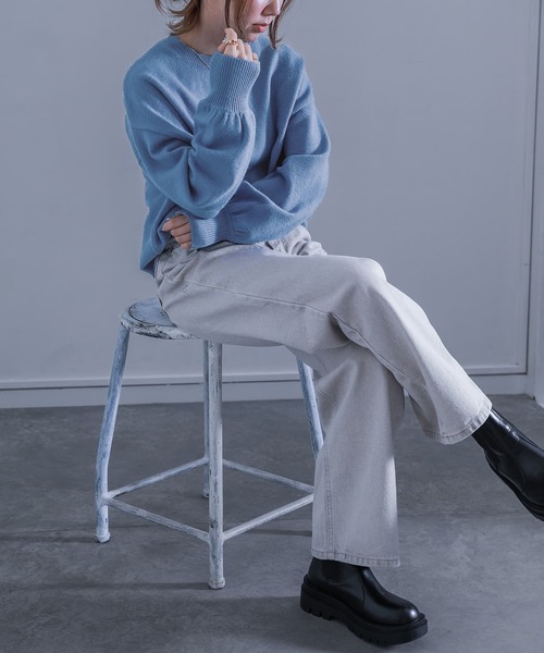 n'OrLABEL(ノアールレーベル)の「『ぽわん袖カラーニット』(ニット/セーター・レディース・チャコール/イエロー/オレンジ/ラベンダー/グリーン/ブルー/ブラック/ナチュラル・1/2)」の21枚目の写真