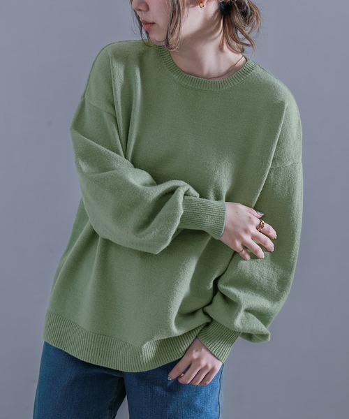 n'OrLABEL(ノアールレーベル)の「『ぽわん袖カラーニット』(ニット/セーター・レディース・チャコール/イエロー/オレンジ/ラベンダー/グリーン/ブルー/ブラック/ナチュラル・1/2)」の15枚目の写真