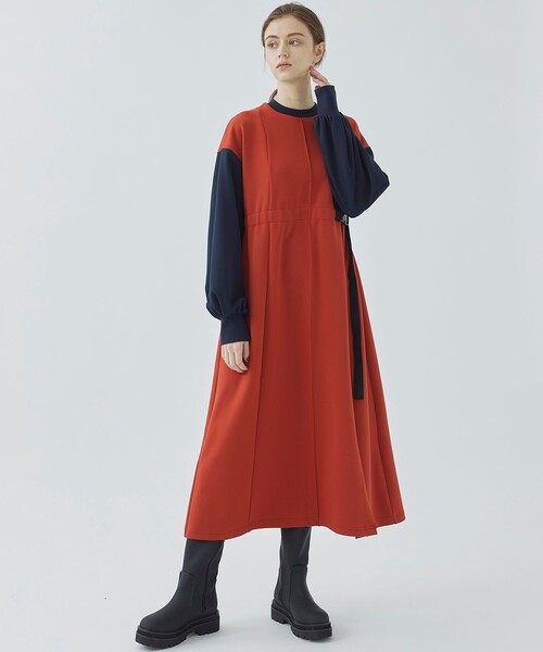 CITY TOKYO（シティトウキョウ）の「【洗える】バイカラースリーブレイヤードワンピース（ワンピース・レディース・カーキ/オレンジ・FREE）」の5枚目の写真