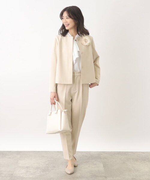 grove(グローブ)の「◆【洗える】防シワ対応のダブルクロスノーカラーショートジャケット(ノーカラージャケット・レディース・グレー系4/ナチュラル/ブラック/ネイビー・05/04/01/02/03)」の7枚目の写真
