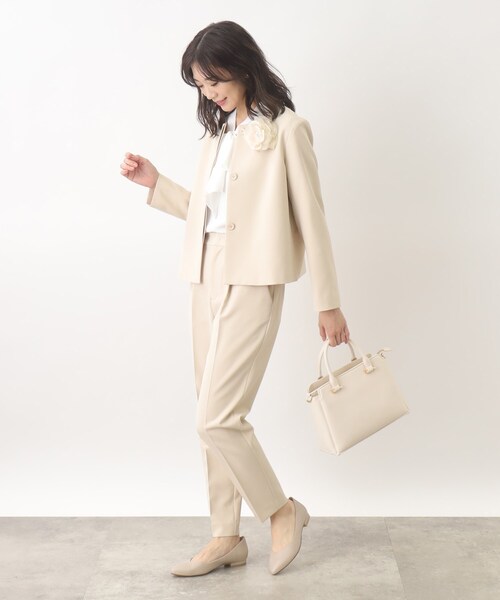 grove(グローブ)の「◆【洗える】防シワ対応のダブルクロスノーカラーショートジャケット(ノーカラージャケット・レディース・グレー系4/ナチュラル/ブラック/ネイビー・05/04/01/02/03)」の8枚目の写真