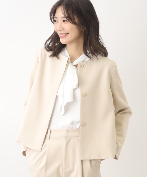 grove(グローブ)の「◆【洗える】防シワ対応のダブルクロスノーカラーショートジャケット(ノーカラージャケット・レディース・グレー系4/ナチュラル/ブラック/ネイビー・05/04/01/02/03)」の11枚目の写真