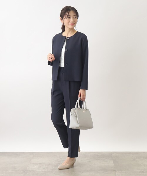 grove(グローブ)の「◆【洗える】防シワ対応のダブルクロスノーカラーショートジャケット(ノーカラージャケット・レディース・グレー系4/ナチュラル/ブラック/ネイビー・05/04/01/02/03)」の20枚目の写真