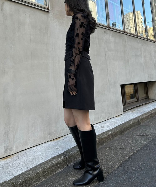 INGNI(イング)の「花柄フロッキーチュールトップス(Tシャツ/カットソー・レディース・ブラック/オフホワイト・M)」の9枚目の写真