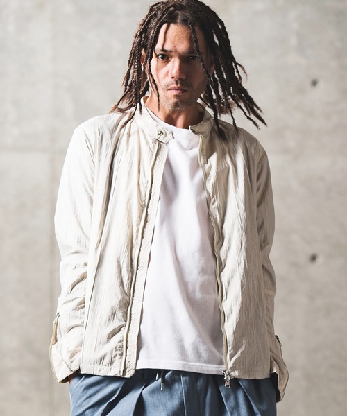 GLIMCLAP（グリムクラップ）の「mj9059- Wrinkles processing material riders jacket ライダースジャケット（ライダースジャケット・メンズ・ライトグレー/ブラック・S/M/L）」の3枚目の写真