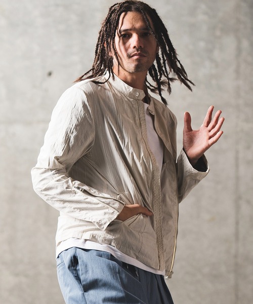 GLIMCLAP（グリムクラップ）の「mj9059- Wrinkles processing material riders jacket ライダースジャケット（ライダースジャケット・メンズ・ライトグレー/ブラック・S/M/L）」の4枚目の写真