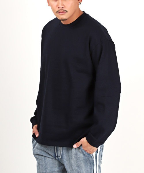 LUXSTYLE(ラグスタイル)の「ヘビーウェイトクルーネック無地ロンT(Tシャツ/カットソー・メンズ・チャコール/ネイビー/ホワイト/ブラック/杢グレー・M/L)」の5枚目の写真