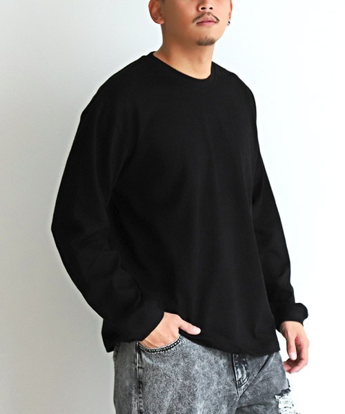 LUXSTYLE(ラグスタイル)の「ヘビーウェイトクルーネック無地ロンT(Tシャツ/カットソー・メンズ・チャコール/ネイビー/ホワイト/ブラック/杢グレー・M/L)」の1枚目の写真