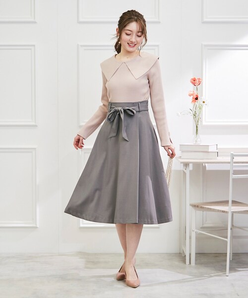 couture brooch（クチュールブローチ）の「◆【オフィスカジュアル・通勤にも】ネオシャンブルラップ風スカート（スカート・レディース・サックスブルー/ブラウン系その他/ネイビー/ライトパープル・42/36/38/40）」の5枚目の写真