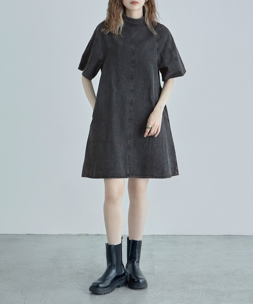 etoll.(エトル)の「60-70s風デニムミニワンピース(ワンピース・レディース・チャコールグレー/ライトブルー・M)」の16枚目の写真
