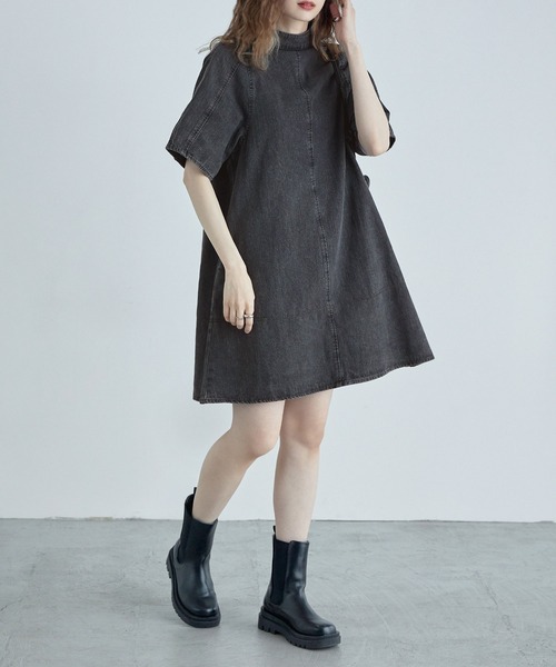 etoll.(エトル)の「60-70s風デニムミニワンピース(ワンピース・レディース・チャコールグレー/ライトブルー・M)」の17枚目の写真