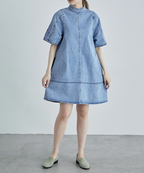 etoll.(エトル)の「60-70s風デニムミニワンピース(ワンピース・レディース・チャコールグレー/ライトブルー・M)」の7枚目の写真